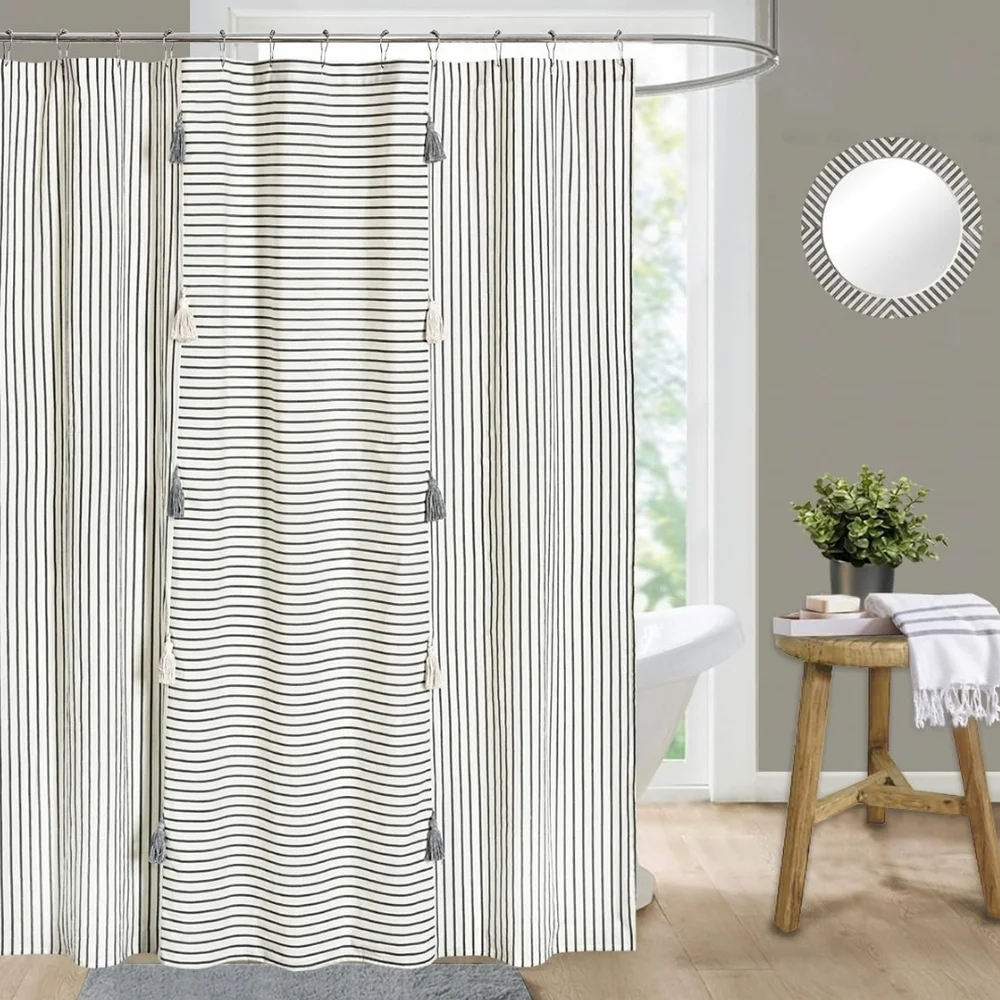 Striped Grey and White Shower Curtain